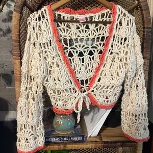 SALE Nine West | Nine & co weekend granny crochet tie front cardigan S EUC